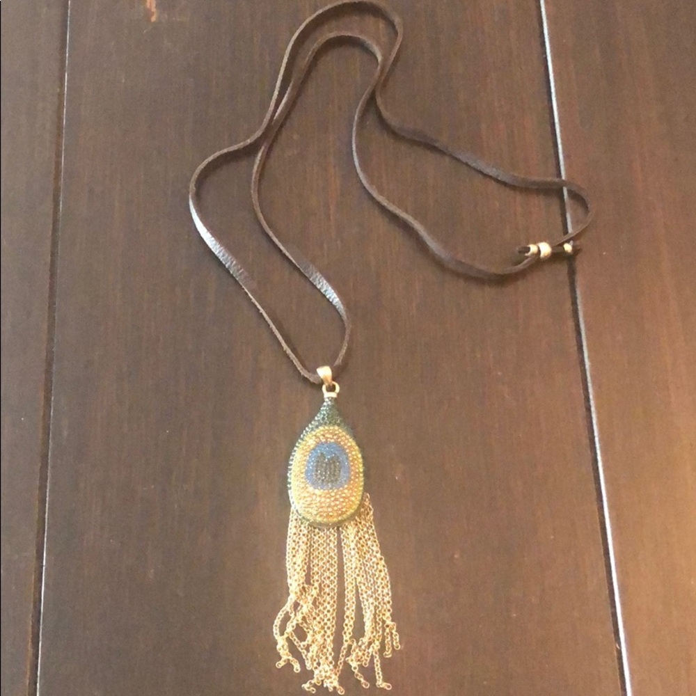 lucky brand crystal peacock necklace